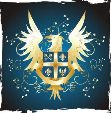 Grunge shield with golden eagle and fleur-de-lis, vector illustration Stock Illustration