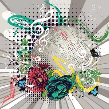 Grunge Silver Disco Ball Illustration