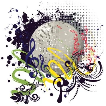 Grunge Silver Disco Ball Stock Illustration