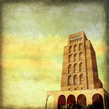 Grunge skyscraper background. Built in 1932. Italian Architecture of the '30s. Stock Illustration