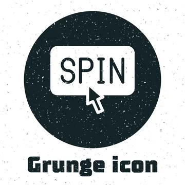 Grunge Slot machine spin button icon isolated on white background. Monochrome Illustrazione stock