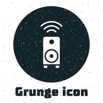 Grunge Smart stereo speaker system icon isolated on white background. Sound Illustrazione stock