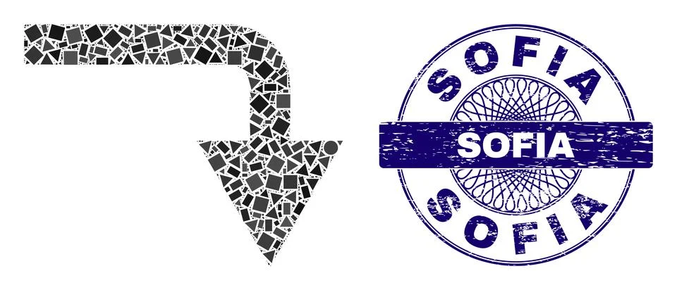 Grunge Sofia Stamp and Geometric Turn Down Mosaic Stock Illustration