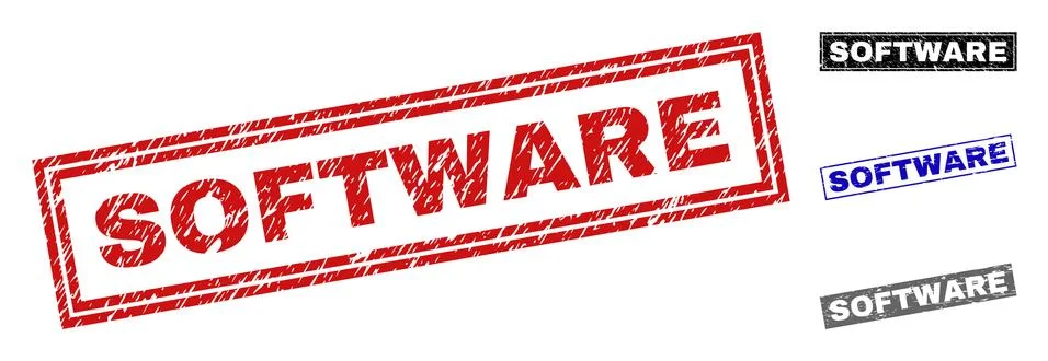 Grunge SOFTWARE Textured Rectangle Stamp Seals Stock Illustration