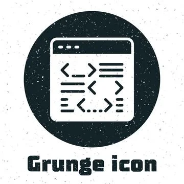 Grunge Software, web developer programming code icon isolated on white back.. Illustrazione stock