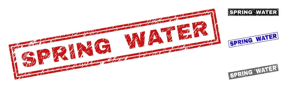 Grunge SPRING WATER Textured Rectangle Stamp Seals Stock Illustration