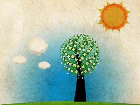 Grunge springtime tree 스톡 일러스트
