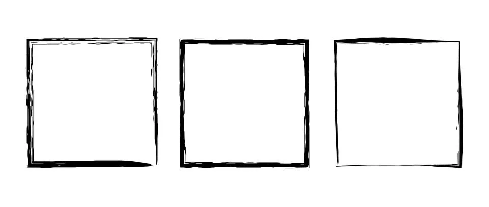 Grunge square frame set. Different paint brush border collection. Black chalk or Stock-Illustration