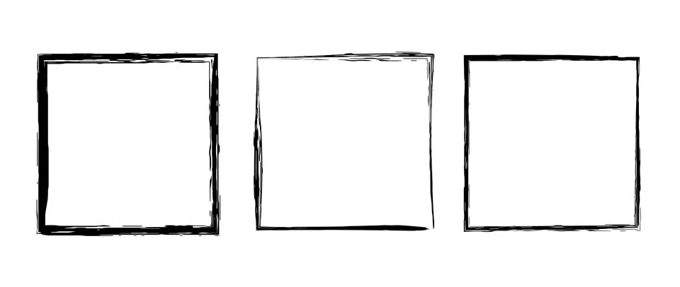 Grunge square frame set. Different paint brush border collection. Black chalk or Stock-Illustration