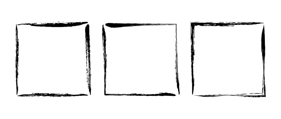 Grunge square frame set. Different paint brush border collection. Black chalk or Stock-Illustration
