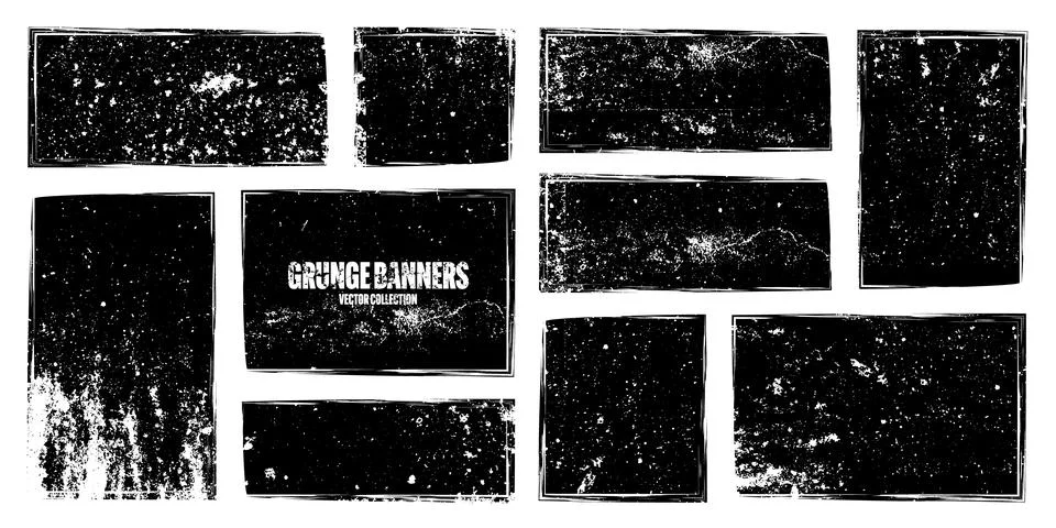 Grunge square frames, banners with stains and scratches. Brush stroke Stock Illustration