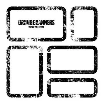 Grunge square frames, banners with stains and scratches. Brush stroke Stock Illustration