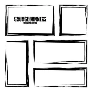 Grunge square frames, banners with stains and scratches. Brush stroke Stock Illustration