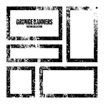 Grunge square frames, banners with stains and scratches. Brush stroke Stock Illustration