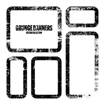 Grunge square frames, banners with stains and scratches. Brush stroke Stock Illustration