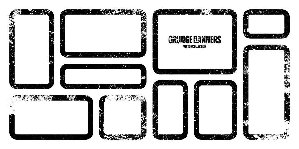 Grunge square frames, banners with stains and scratches. Brush stroke イラスト素材