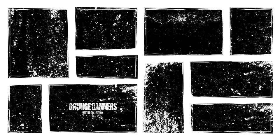 Grunge square frames, banners with stains and scratches. Brush stroke イラスト素材