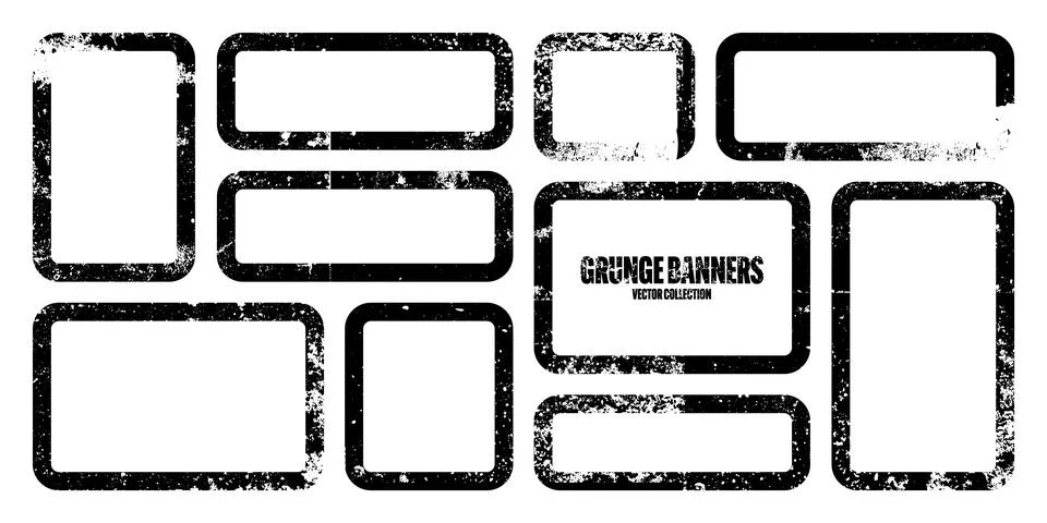 Grunge square frames, banners with stains and scratches. Brush stroke イラスト素材
