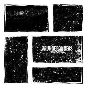 Grunge square frames, banners with stains and scratches. Brush stroke イラスト素材