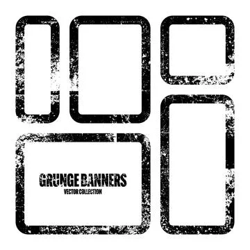 Grunge square frames, banners with stains and scratches. Brush stroke Stock Illustration
