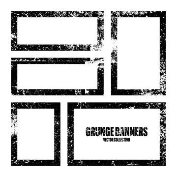 Grunge square frames, banners with stains and scratches. Brush stroke Illustrazione stock