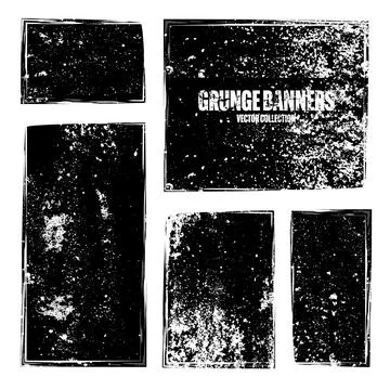Grunge square frames, banners with stains and scratches. Brush stroke Stock Illustration