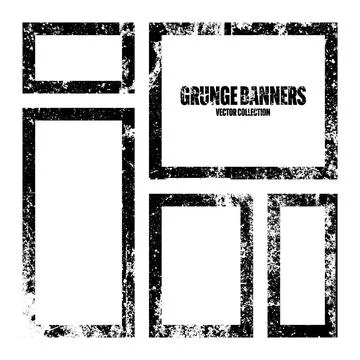 Grunge square frames, banners with stains and scratches. Brush stroke Illustrazione stock