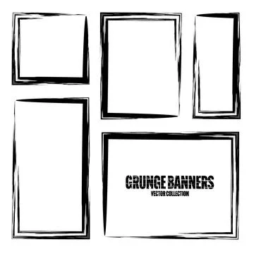 Grunge square frames, banners with stains and scratches. Brush stroke Stock Illustration
