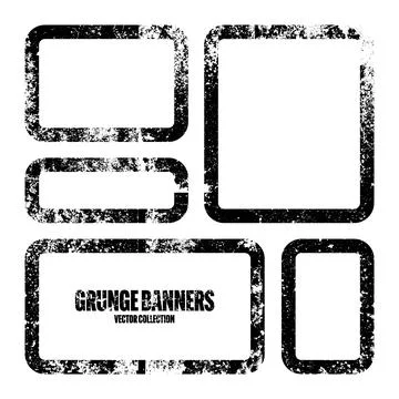 Grunge square frames, banners with stains and scratches. Brush stroke Stock Illustration