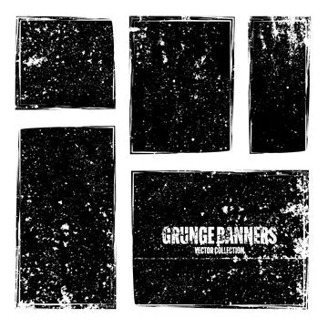 Grunge square frames, banners with stains and scratches. Brush stroke Stock Illustration