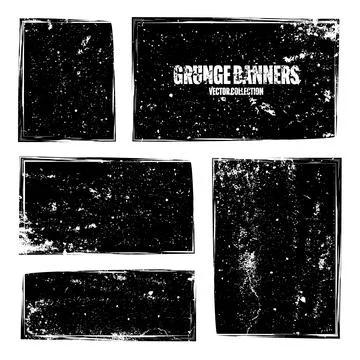 Grunge square frames, banners with stains and scratches. Brush stroke Stock Illustration