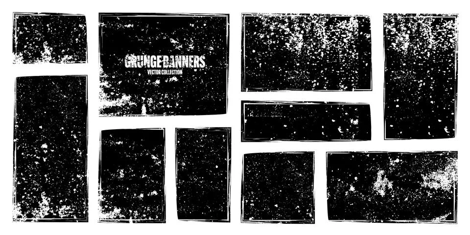 Grunge square frames, banners with stains and scratches. Brush stroke Stock Illustration