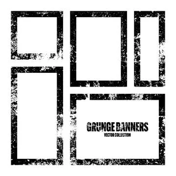 Grunge square frames, banners with stains and scratches. Brush stroke Stock Illustration