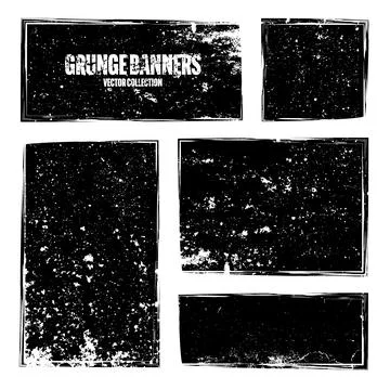 Grunge square frames, banners with stains and scratches. Brush stroke Stock Illustration