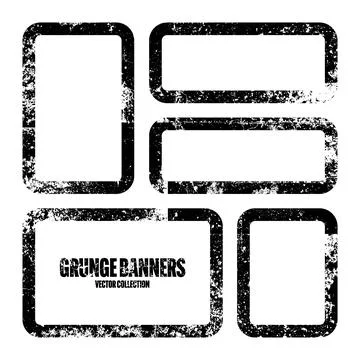 Grunge square frames, banners with stains and scratches. Brush stroke Illustrazione stock