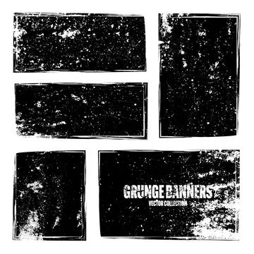 Grunge square frames, banners with stains and scratches. Brush stroke Stock Illustration