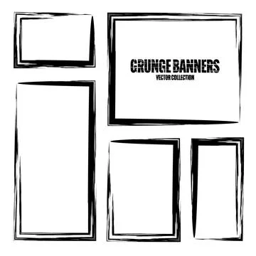 Grunge square frames, banners with stains and scratches. Brush stroke Illustrazione stock