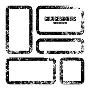 Grunge square frames, banners with stains and scratches. Brush stroke Stock Illustration