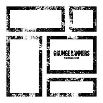Grunge square frames, banners with stains and scratches. Brush stroke Stock Illustration
