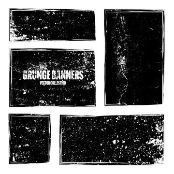 Grunge square frames, banners with stains and scratches. Brush stroke Illustrazione stock