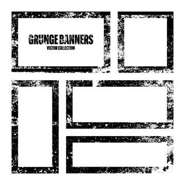 Grunge square frames, banners with stains and scratches. Brush stroke Illustrazione stock