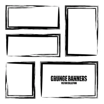 Grunge square frames, banners with stains and scratches. Brush stroke Stock Illustration