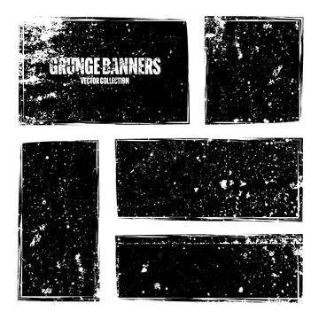 Grunge square frames, banners with stains and scratches. Brush stroke Illustrazione stock