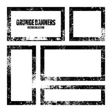 Grunge square frames, banners with stains and scratches. Brush stroke Stock Illustration