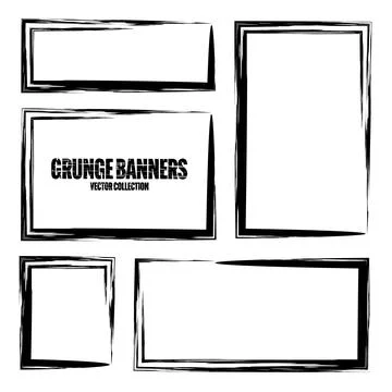 Grunge square frames, banners with stains and scratches. Brush stroke Stock Illustration