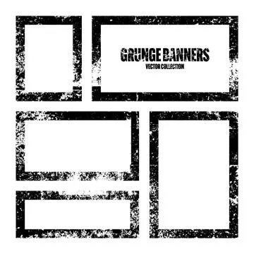 Grunge square frames, banners with stains and scratches. Brush stroke Stock Illustration