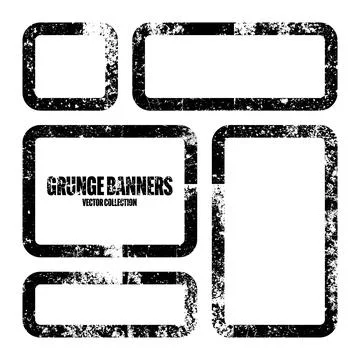 Grunge square frames, banners with stains and scratches. Brush stroke Stock Illustration