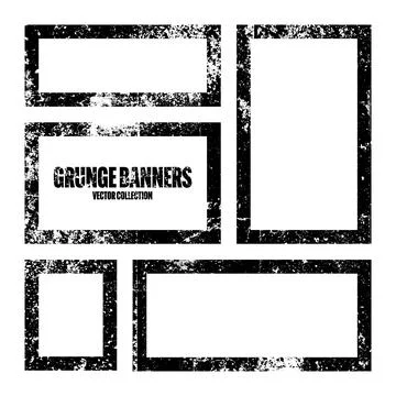 Grunge square frames, banners with stains and scratches. Brush stroke Illustrazione stock