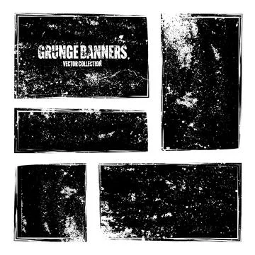 Grunge square frames, banners with stains and scratches. Brush stroke Stock Illustration