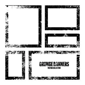 Grunge square frames, banners with stains and scratches. Brush stroke Stock Illustration